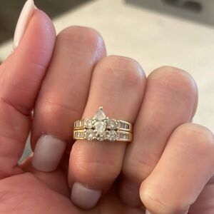 Diamond engagement ring and wedding band.